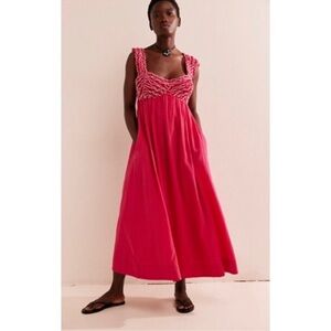 Free People Hot Pink Smocked Maxi Dress